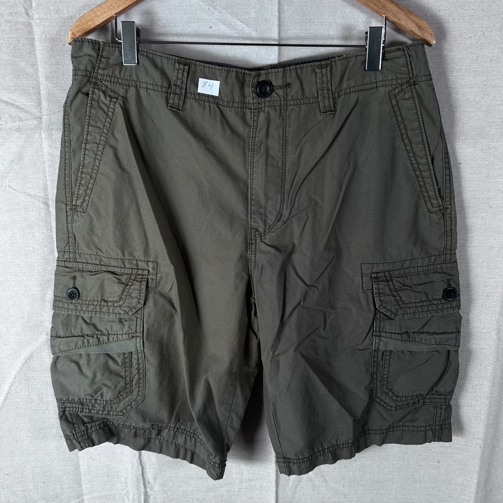 Union Mens Olive Green Cargo Shorts Size 32 Cotton Outdoor Utility Multi Pocket
